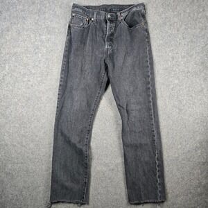 Levis 501 Jeans Womens 31x30 Black Straight Leg Raw Hem Button Fly Grunge Skater